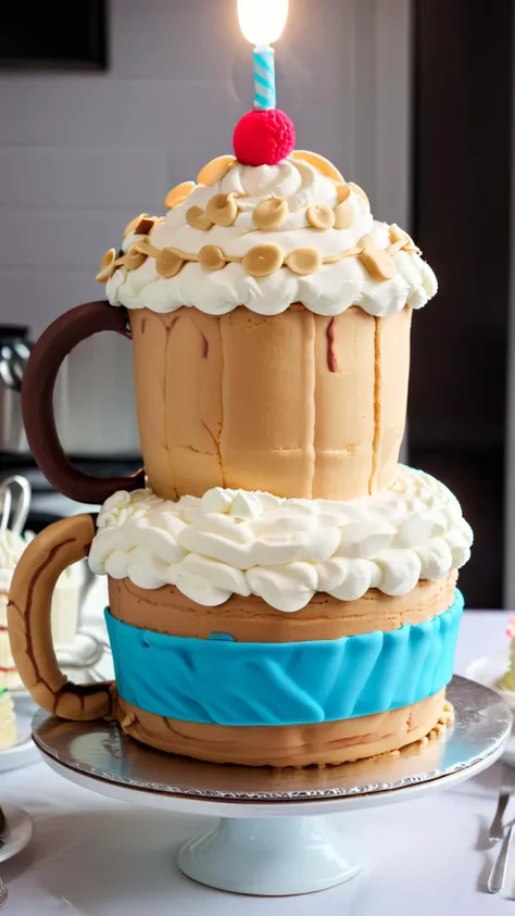 <lora:CakeStyleXL:1> CakeStyle Coffee mug, custom cake, birthday cake, whipped cream on top