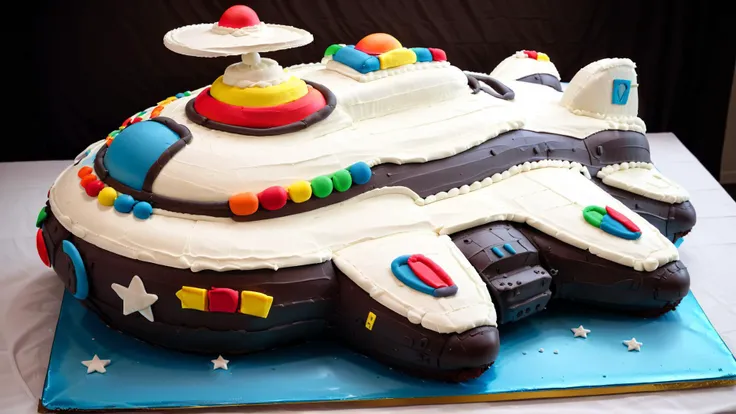 <lora:CakeStyleXL:1> CakeStyle spaceship, custom cake, birthday cake, whipped cream on top