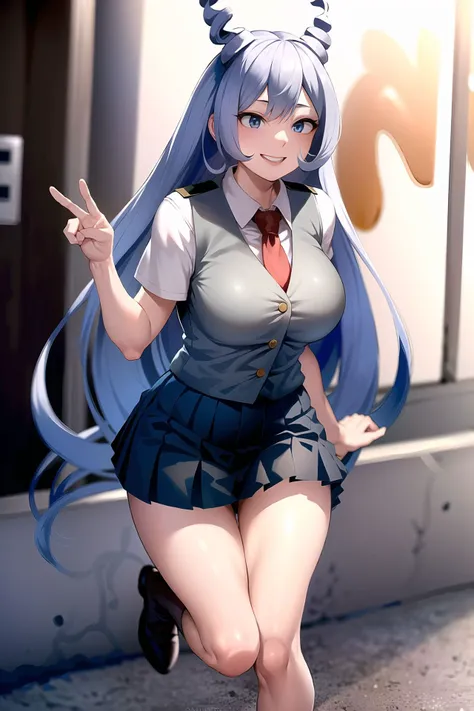 (master masterpiece、The Highest Quality), 1女の子, NSFW, school girl uniform, m shy, cleavage breasts, Pantie, are showing through, flashing, nippl、big breasts