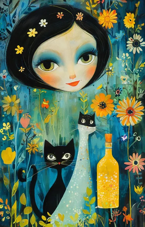 masterpiece,best quality,<lora:tbh199-sdxl:0.9>,illustration,style of Rosina Wachtmeister A bottle of perfume in garden