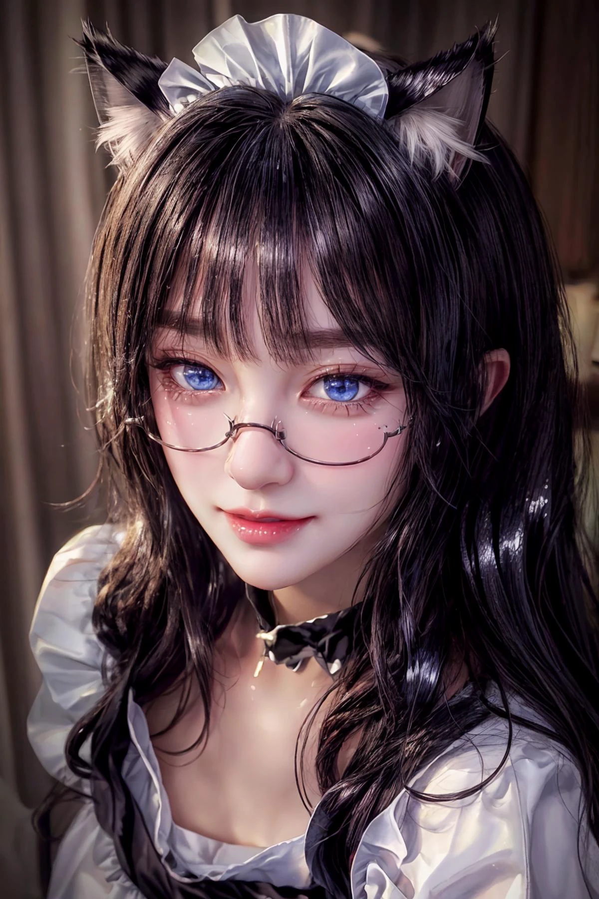 maid, cat ears, blue eyes,
long hair,
closeup, slight smile,
<lora:AilyV1.0-000003:0.8> Aily, glasses,
<lora:more_details:.65>
<lora:CatgirlMaidV1.0-000003:0.8> CatgirlMaid, shiny, shiny hair, shiny skin, shiny clothes, masterpiece, extreme details, detailed, focus, masterpiece, realistic, photorealistic, 4k, 8k, 16k, highres
