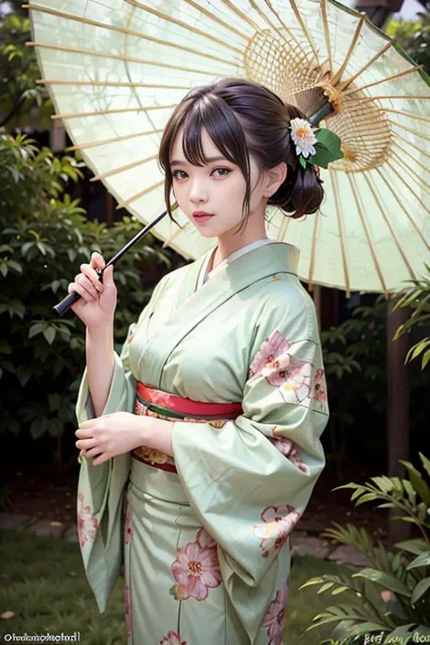 <lora:betterCuteAsian03:0.3>, woman, (wearing green kimono_clothes:1.3), holding umbrella, holiday
good hand,4k, high-res, masterpiece, best quality, head:1.3,((Hasselblad photography)), finely detailed skin, sharp focus, (cinematic lighting), night, soft lighting, dynamic angle, [:(detailed face:1.2):0.2], medium breasts, outside,   <lora:realistic_kimono_clothes:0.5>