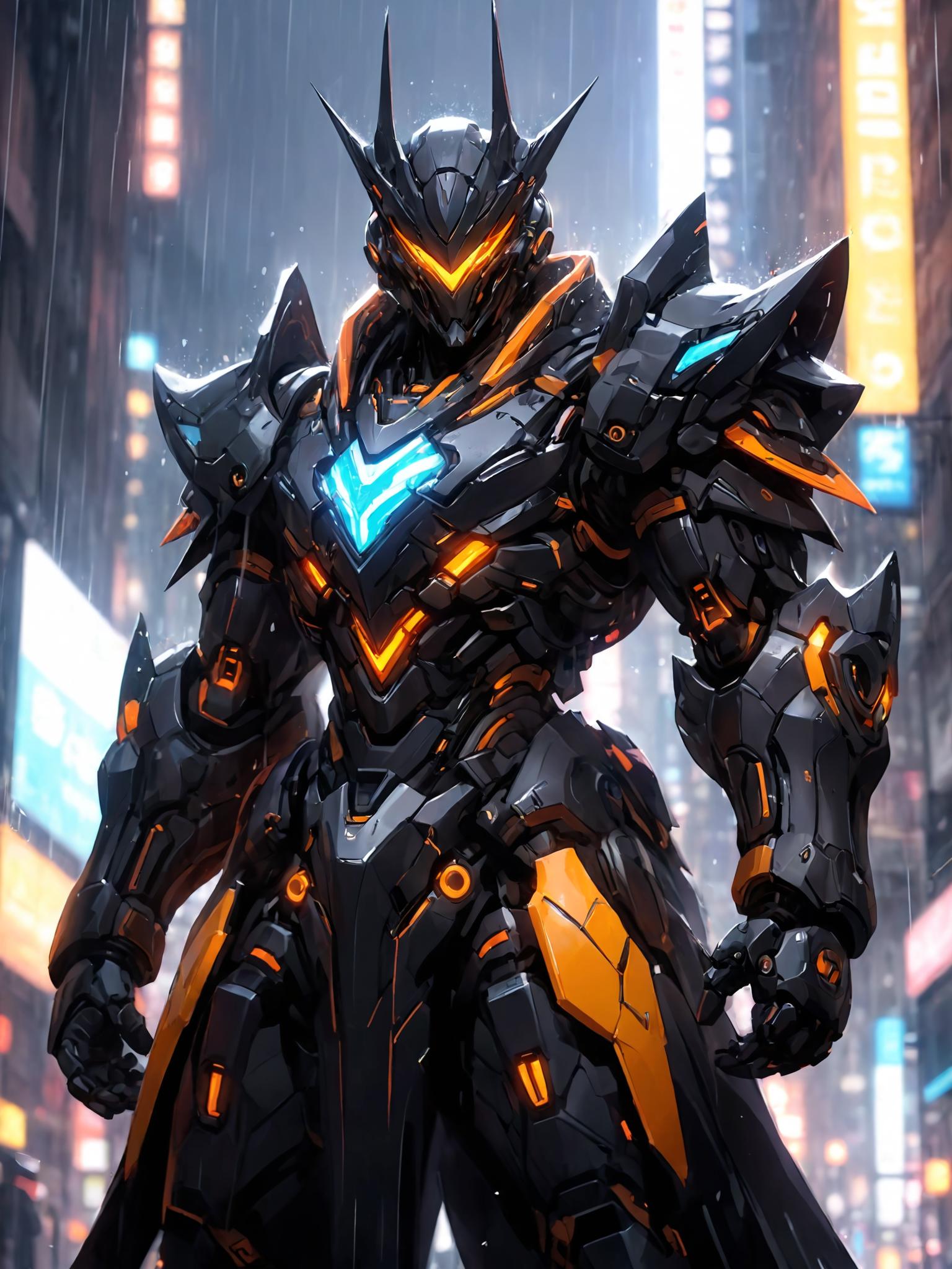 Robotics 0478 A close up of a robot with a glowing face and a sword - SeaArt AI