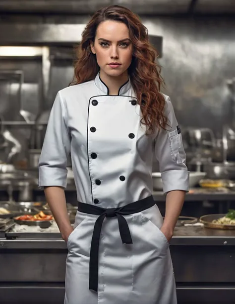 form fitting outfit,a (full height:1.4) digital painting of (ohwx woman:1.1) wearing a Chef's uniform, looking at the camera, ohwx, Voluminous long curls cascading down the back., cinematic lighting, epic, inspiring, hdr, highly detailed, cinematic composition,<lora:daisy_lora_sdxl_v1:1>