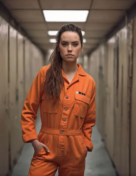 form fitting outfit,a (full height:1.4) digital painting of (ohwx woman:1.1) as an inmate in prison wearing an orange jumpsuite, looking at the camera, ohwx, A shag haircut with layers, full of volume and falls to the shoulders., cinematic lighting, epic, inspiring, hdr, highly detailed, cinematic composition,<lora:daisy_lora_sdxl_v1:1>