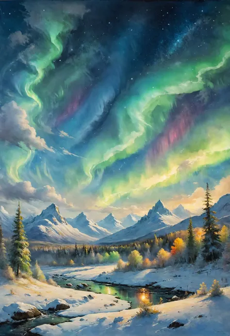 Sunny days, sunny nights, mighty clouds of Northern Lights, <lora:ParchartXL-2.0:1> on parchment, <lora:xl_more_art-full_v1:0.8>, LED Lighting, <lora:gorgoeus_splash_of_vibrant_paint:0.7> Gorgeous splash of vibrant paint