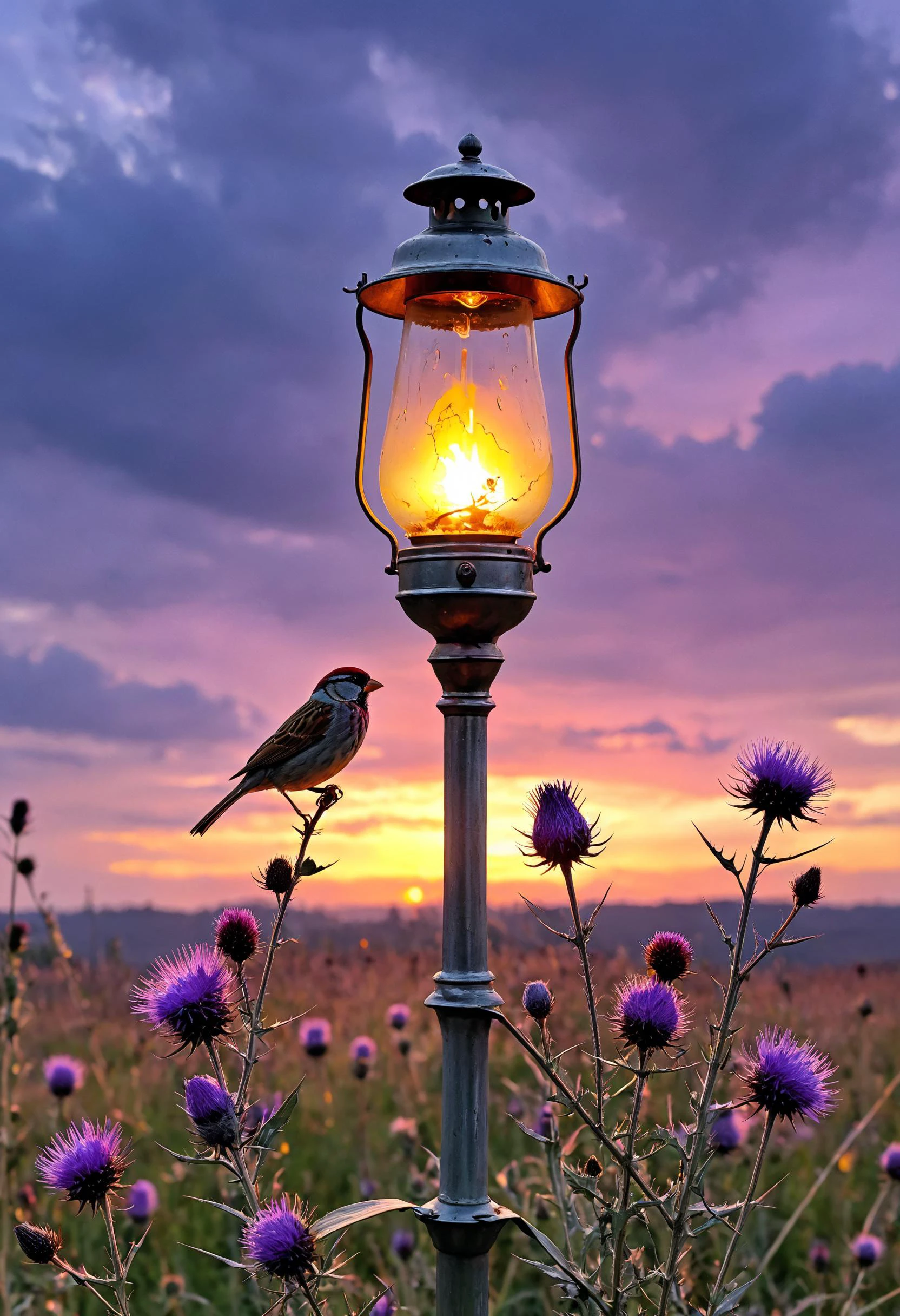 Lit the lamp bulb before the sunrise, Before sparrow cry from thistle, The kettle boil before it whistle, The sky bleed purple, The night fight before it die, <lora:xl_more_art-full_v1:0.4>, <lora:MJ52:0.4>, radiant lighting, <lora:NicolaSamori:0.7>, <lora:gorgoeus_splash_of_vibrant_paint:0.7> Gorgeous splash of vibrant paint