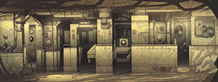 8k,absurdres, highres, ultra detailed, masterpiece, sharp shading,Tatsuyuki,cave,subway
under,abandon staion,monocolor,gaint pipe,(obsolete machine:1.3),(no humans:2)
masterpiece, <lora:Tatsuyuki Tanaka:1> <lora:LCM:1>