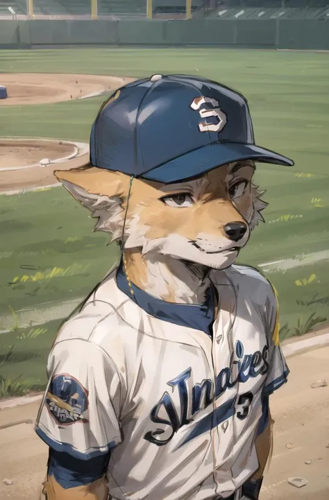 highres,r,4k,(ball park:1.2),furry boy,tibetanfox,solo
calm,small eyes,(Baseball player's uniform:1.2),face focus,baseball cap
high detail fur,fur paws,
 <lora:Tibetanfox:0.7>