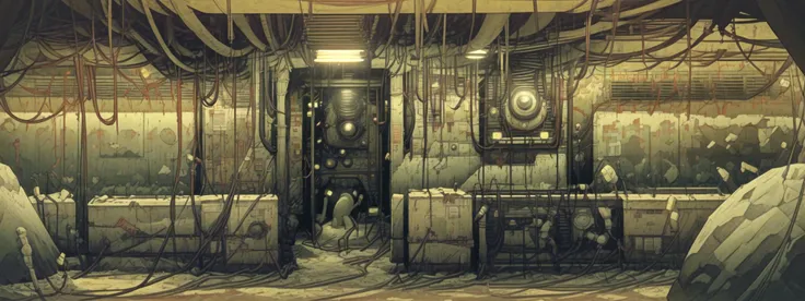 8k,absurdres, highres, ultra detailed, masterpiece, sharp shading,Tatsuyuki,cave,subway
under,abandon staion,monocolor,gaint pipe,(obsolete machine:1.3),(no humans:2),(wire cable:1.6)
masterpiece, <lora:Tatsuyuki Tanaka:1> <lora:LCM:1>