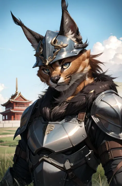 masterpiece, best quality,furry girl,Mongolia Temple grassland,hdr,cinema angle
perfect light,dark skin,animal nose,solo,detail fur,epic movie concept
adorable,armour and helmet, looking at viewer,caracal
<hypernet:furry_kemono:0.5> <lora:Caracal:0.7> <lora:add_detail:0.5> <lora:Possum2:0.5>
