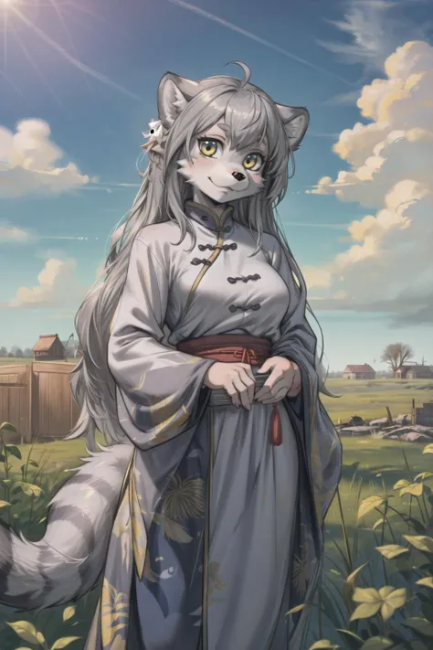 masterpiece, best quality,(furry girl:1.3)hdr,8k,hires,extremely detailed CG unity 8k wallpaper,prairie,manul,tusun
illustration,absurdres,grey hair ,long hair,looking at viewer,cloudy sky ,chinese clothes, outdoors,
<lora:Manul:0.7> <lora:EnvyBeautyMix25:0.5> <lora:EnvyBeautyMix37:0.5> <lora:add_detail:0.5>