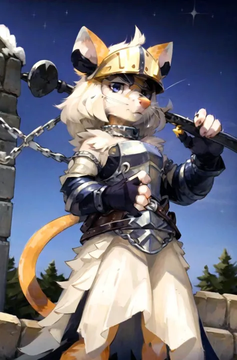 masterpiece, best quality,furry opossum girl,white wave hair,(chainmail:1.3),helmet, holding sword
( Medievalcat:1.3),solo,bird,star,outdoors,opossum
medieval, painting, <lora:opossum:0.8>