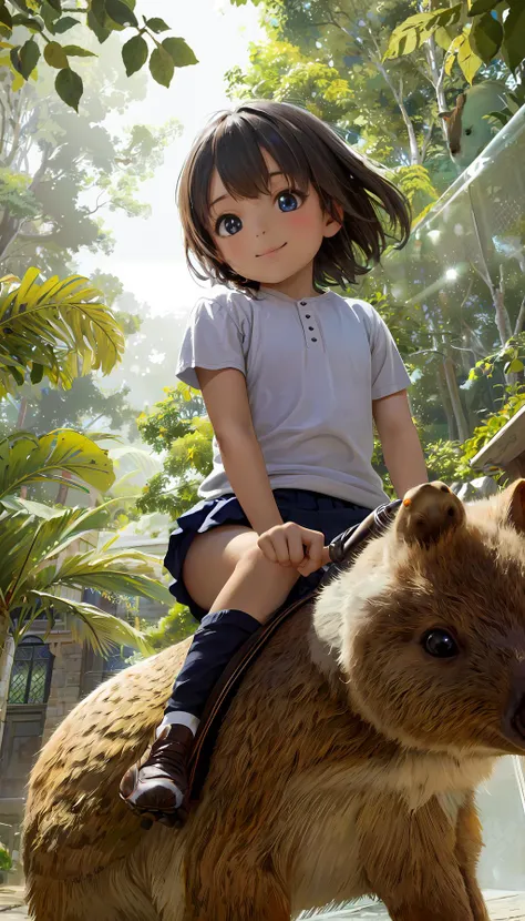 ((Girl Riding quokka:1.2)),large quokka,((quokka Quadruped:1.2)),(1 girl), solo,smile,quokka,Polka-dot mini-skirt,panties,very close to viewers,low angle,from below
(masterpiece), best quality,(realistic),{photoreal},fluffy hair,outdoor,petite,delicate,{Constriction},kawaii fmale,extremely brown medium hair,photo realistic,,child,ars ol, <lora:finalquokka:0.2>