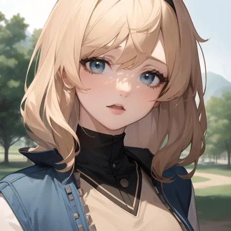 masterpiece, best quality, 1girl, beautiful, fine, delicate, extremely intricate, detailed, blonde hair, jacket, blue eyes, ((masterpiece)), extremely detailed, Intricate, High Detail, ((Sharp focus)), best quality, high resolution, ((high res)), (((4k))), ((high quality)), ((extremely detailed)), masterpiece, best quality, ((at a park)), Bridget, <lora:Bridget-10:1>