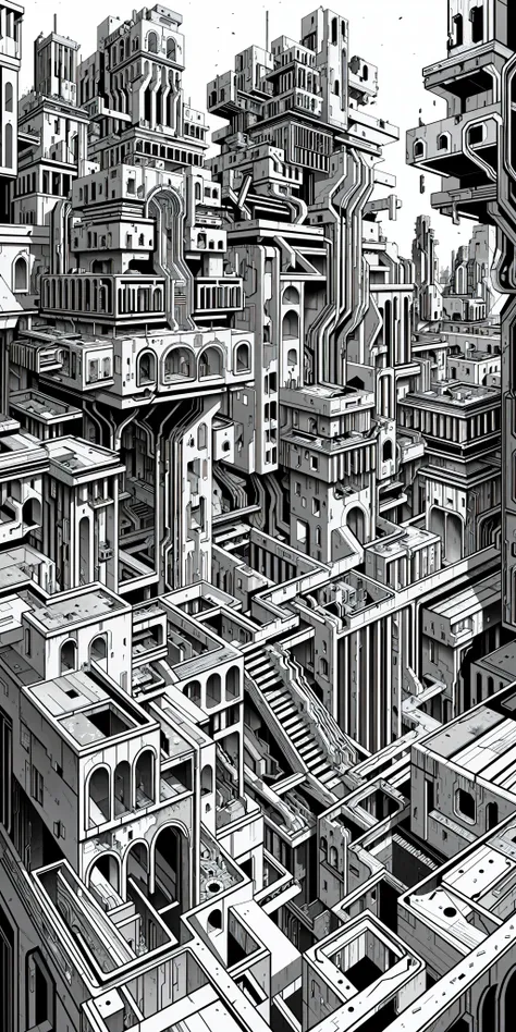 (masterpiece, best quality), derelict futuristic city, blocks of destroyed buildings, nature grows on ruins, Labyrinth, ((plain black and white)), intricate detailed linework and a gritty, realistic aesthetic, shading and cross-hatching, <lora:animeoutlineV4_16:1>, <lora:kLabyrinth:0.8>, <lora:fractalized:0.2> fractal_environment, futuristic city