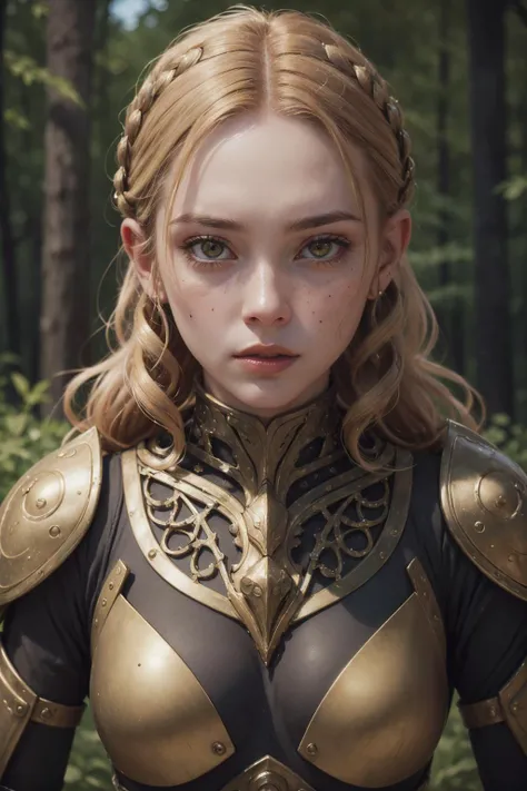 (masterpiece), (best quality:1.4), absurdres, [:intricate details:0.2], hyperrealistic,  kkw-ph1,
1 girl, adult (elven:0.7) woman, freckles, brown eyes, natural blonde drill hair,
portrait, (bloody scars:0.7), looking at viewer, solo, (full body:0.6), detailed background, (renaissance theme:1.1), angelic face, bloodthirsty expression, mercenary, hovering in air, dark couds, floating scraps,  green leather armor, divine aura, bright realistic lighting, sinister forest,    tabard, brazier, 
<lora:fractalized:0.2>, fractal_environment,