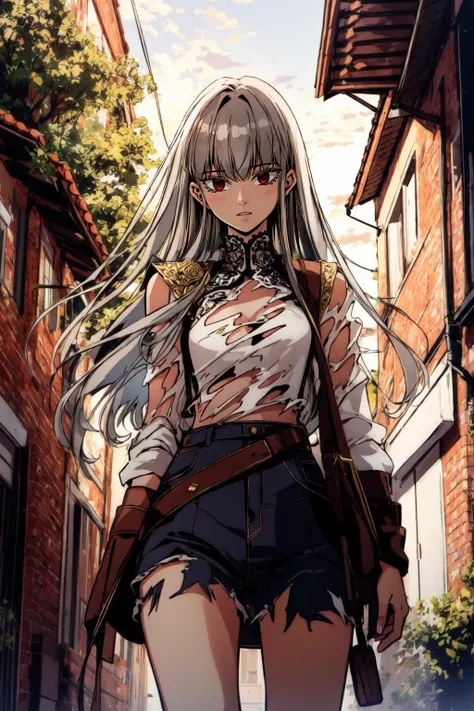 (masterpiece, best quality), intricate details,
1girl, <lora:ehwa:0.8> 1girl, solo, silver hair, red eyes, bangs,
<lora:clothing_explosion_lora01:1> torn clothes,