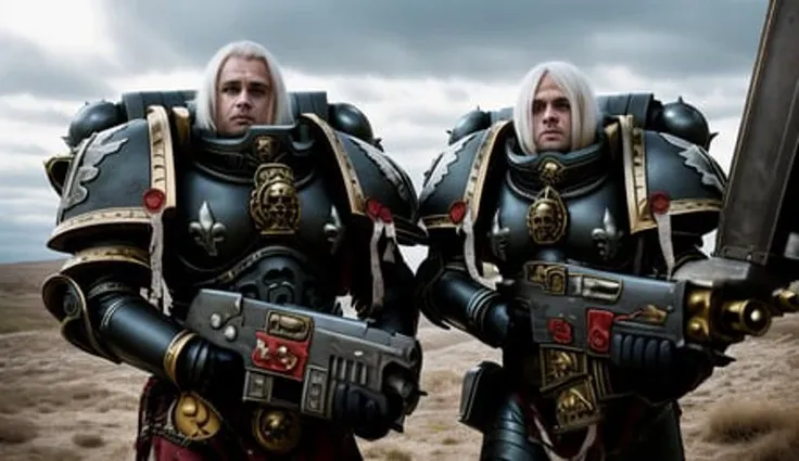 None <lora:spacemarine:0.7> masterpiece professional portrait photo of spacemarine style warhammer, metall armour, reflections, polished black armor, scull, running with rifle, epic battle, cinematic still shot, black armor space marine <lora:whsororitas_v3:0.8> daemons, strong heroic man face