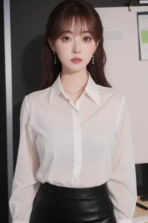 masterpiece, high quality,1girl, office lady, tight shirt, collared shirt, see-through, earrings,  office, wet shirt, wet_hair, eyeshadow, pencil skirt,  standing, 
<lora:ip-adapter-faceid-plusv2_sd15_lora:0.65>  <lora:xiaoyu_v1:0.45>