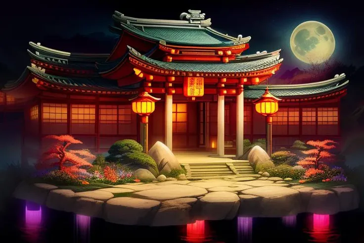 MASTERPIECE,gufengmap,water,garden,monochrome,glowing,cureglowing\(skill icon\),light white theme,fantastic,light,japenese building,moon<lora:2Dhx_XianxiaMap_v1.1:0.8> <lora:cure_v1:0.2>