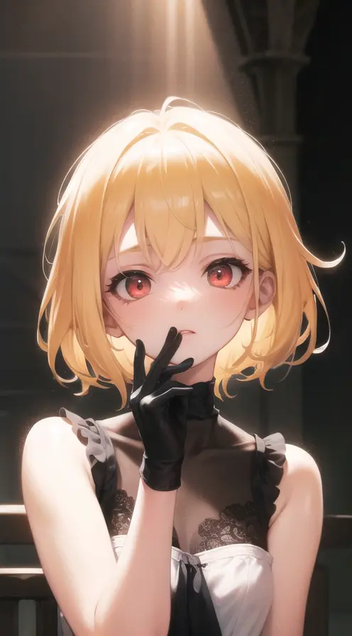 light rays,masterpiece,best quality,extremely detailed,blonde hair,red eyes,