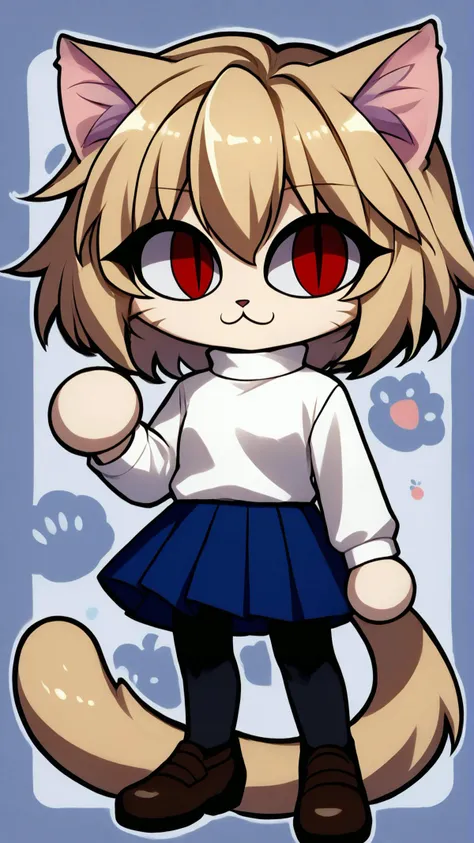 <lora:MegaFluffyPony:1> (MegaFluffyPony:1.15), furry, fluffy, <lora:necoarc-guy-PONYv1_1:0.8> necoarc, blonde hair, red eyes, slit pupils, cat ears, :3, chibi, turtleneck, white shirt, blue skirt, pleated skirt, pantyhose, brown footwear, turtleneck, white shirt, purple skirt, pantyhose, hair salon,, score 9, score 8 up, score 7 up, score 6 up, score 5 up, score 4 up,