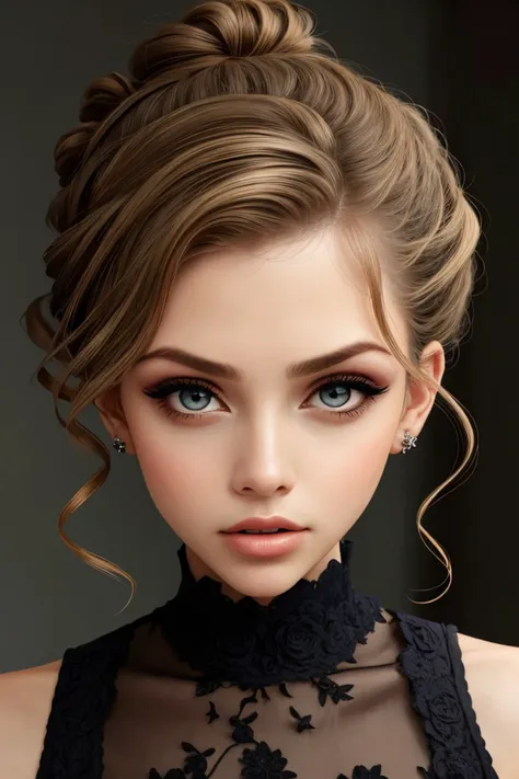 photo of <lora:sd15_MarinaLaswick_locon_24_v1:.9> MarinaLaswick , focus on eyes, close up on face, hair styled as curly updo,