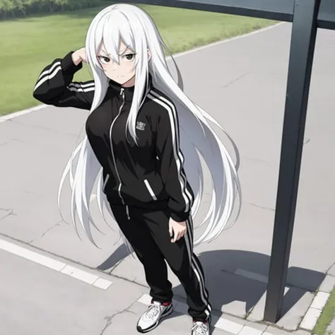 masterpiece,best quality,anime,2d,detailed eyes,
<lora:EchidnaNAI:0.9>
1girl,solo,full body, very long hair, white hair, black eyes, colored eyelashes, white_eyelashes,hair between eyes, black track suit, medium breasts, standing, outdoors, white_eyebrows,smug,