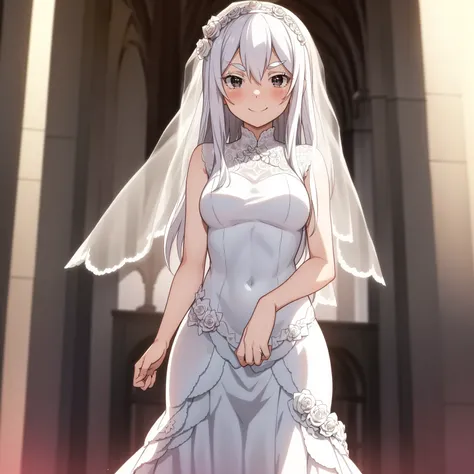 masterpiece,best quality,anime,2d,detailed eyes,
<lora:EchidnaNAI:0.9>
1girl,solo,cowboy shot, very long hair, white hair, black eyes, colored eyelashes, white_eyelashes,hair between eyes, medium breasts, standing, cathedral, ,temple,white_eyebrows,blush,smile,happy, (wedding dress:1.3), bridal veil,