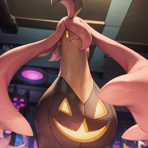 ((masterpiece,best quality)), absurdres,
<lora:Gourgeist_Pokemon_Anime:0.8>, Gourgeist_Pokemon, no humans, pokemon \(creature\),
solo, smiling, looking at viewer,
purple theme, graveyard in background,