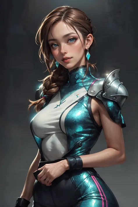 (masterpiece, realistic:1.3), (extremely intricate:1.2), (photorealistic:1.4), (extremely delicate), (ultra realistic:1.3), (cowboy shot:1.2), (modelshoot style), hyperrealistic photography, extremely detailed CG unity 8k wallpaper, UHD, HDR, RAW photo, dslr, hyperrealistic 3d render,
Aquamarine, A cluster of crystals with a frost-like appearance, glistening like a winter wonderland, Mantled, Visionary, Average Height, Athletic, Diamond-Shaped Face, Tan Skin, Chestnut Hair, turquoise Eyes, Long Nose, Full Lips, Sharp Chin, Shoulder-Length Hair, Straight Hair, Fishtail Braid, natural breasts, Cuff earrings, pink sheer lipstick,
<lora:fC-gamerFashion-rgbLED_V10:1>, rgb, (fC-heatPortrait),