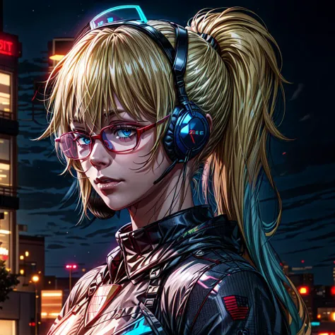 <lora:GamerFashion-rgb-V1:0.7> ,rgb,((headset, )),<lora:AlexandraV1:0.7>,alexandra, 1girl, breasts, blonde hair,red glasses, large breasts, long hair, ponytail, blue eyes,night,city <lora:more_details:1>,