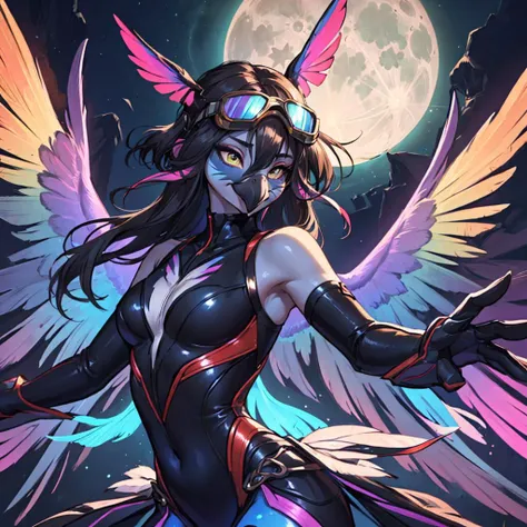((master piece, best quality, high resolution)),sunny, sky, vivid color,, female, furry, colorful clothes, flying, colorful body,
<lora:Anthro-Birds-v3.2.2-no_offset:0.8> anthro, bird, winged-arms, wing-hands, wings, beak, bill,
colorful feather, (Hummingbird: 1.1),
<lora:uv:0.8> blacklight, <lora:GamerFashion-rgb-V1:0.8> rgb,, goggles, moon,
ultra highres, photography, 8K, HDR, <lora:GoodHands-vanilla:0.8>