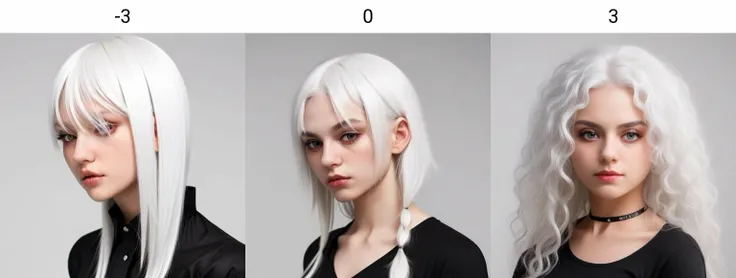 girl, white hair<lora:curly_hair_400steps:-3>, black shirt, simple background, white background, looking at viewer