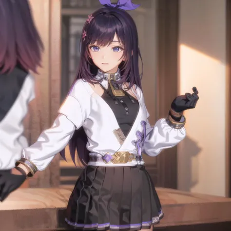 ((masterpiece)),(((bestquality))),((ultra-detailed)),((illustration)),
1girl, white jacket, black gloves,pleated skirt
 <lora:bella_regular:0.8>