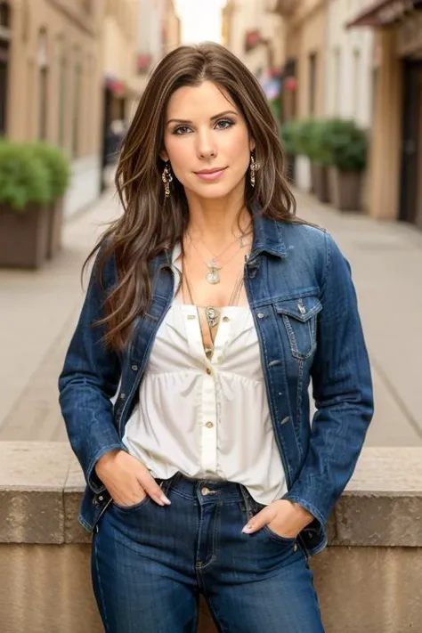 <lora:s1ndr1b5ll4ck:0.9>, a realistic full body portrait of as1ndr1b5ll4ck woman with brown eyes and long dark brown hair, wearing jeans and jacket, breasts, cleavage, jewelry, medium breasts, earrings, lips, head tilt, realistic, soft lighting, professional Photography, Photorealistic, detailed eyes, city background, RAW, analog, sharp focus, 8k, HD, DSLR, high quality, Fujifilm XT3, film grain, award winning, masterpiece