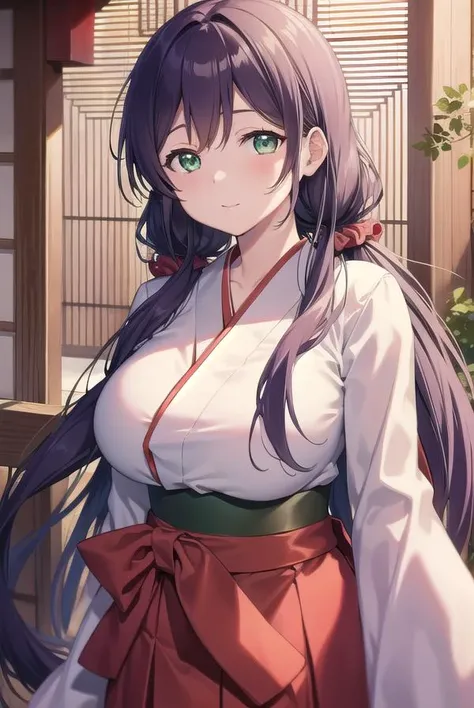 tss、Score 9、Score 8 up、Score 7 up、Score 6 up、Source Anime、、1 girl、Minamoto Yorimitsu(Fate)、kimono、kimono、Long Hair、Purple Hair、solo、Purple Eyes、Cleavage、分けたbangs、cherry blossoms、cup、Very long hair、cup、紫のkimono、Big Breasts、bangs、smile、clavicle、blush、Sash、Staring at the audience、petal、Long hair tied low、Outdoor、Have、cupをHave、wood