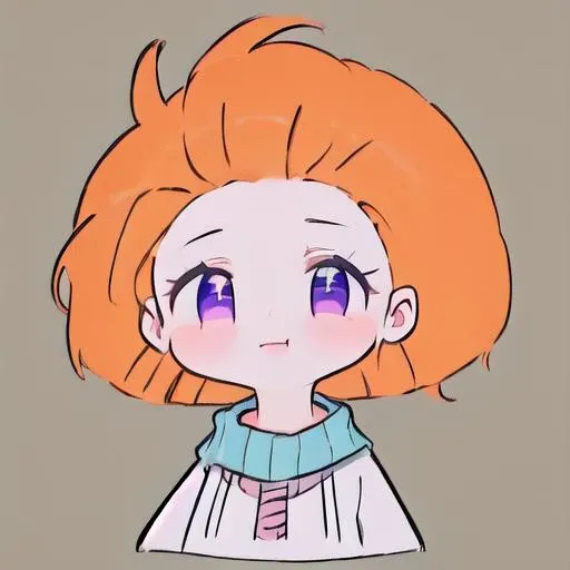 azhiichigo style, big eyes, thick lines, cute,(disheveled hair),[orange hair:purple buttom hair:0.8],forehead,zoe,long hair,multicolored hair,blue and purple  eyes,1girl,upper body, smile,