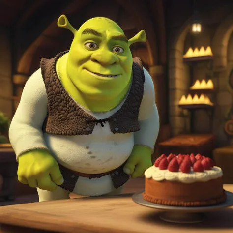 Shrek1024, choosing a cake in bakery, detailed eyes, highly detailed, photography, ultra sharp, film, bokeh, professional, 4k <lora:Shrek1024:0.8>