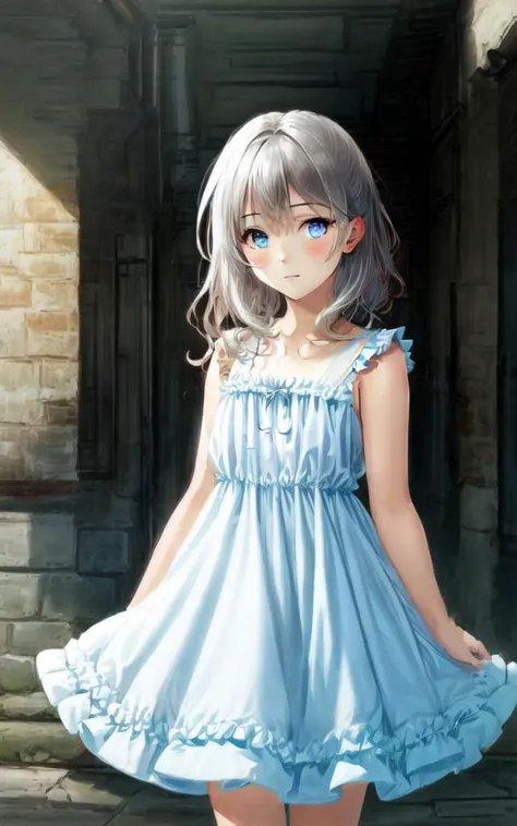 <lora:_redears:1> redears 1girl  Frilled white dress