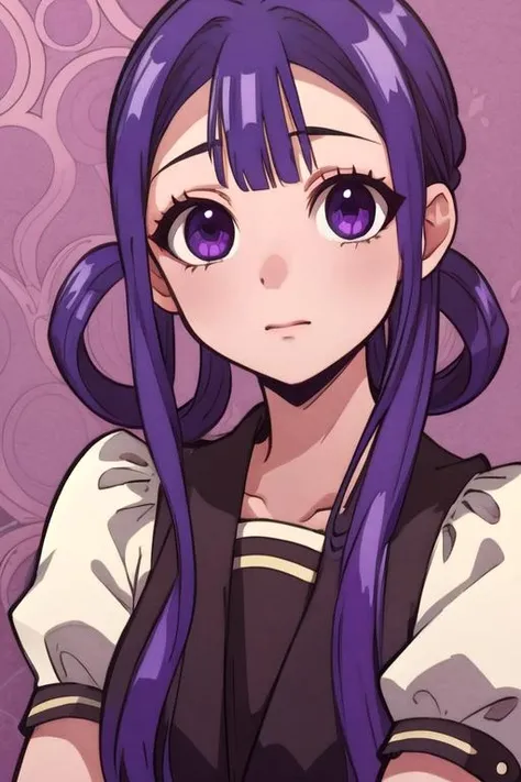 masterpiece, best quality, wallpaper, 1girl, solo, looking at viewer, upper body, depth of field, , realistic, <lora:aoi_akane:0.72>, aoi_akane, purple hair, purple eyes, long hair, , , ,