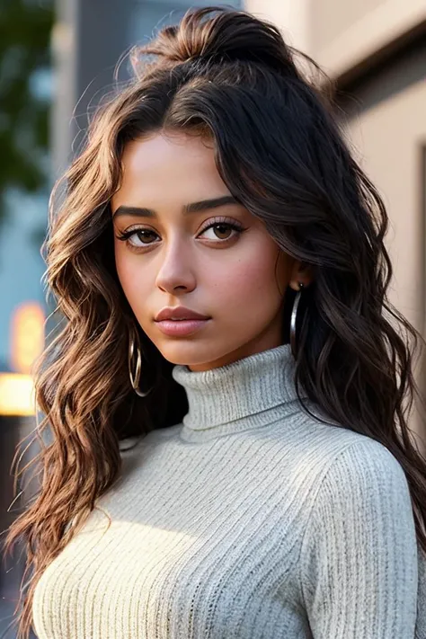 I want you to create extremely realistic photos for me. I want a picture of a 20 year old woman with brown eyes and curly hair. I want this person to be of Moroccan origin. I want this person to have a very beautiful face, and that the photos are fashionable in 2024. I want a photo that really makes the person look real..