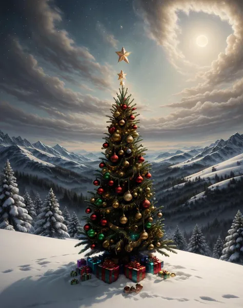 ethereal fantasy concept art of breathtaking  <lora:quiron_Chritsmas_v1_lora:0.87> ChristmasQuiron style, Christmas, Christmas tree, Christmas decorations,  best quality, ultra detailed, 8k, realistic, mysterious. a computer mouse sitting on top of a desk , sci-fi, cyberpunk,,  . award-winning, professional, highly detailed . magnificent, celestial, ethereal, painterly, epic, majestic, magical, fantasy art, cover art, dreamy
