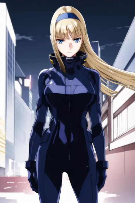 (Night:1.7), Cyberpunk_CityView, Outdoor
Standing at attention,Standing on Street,
Blue_uniform,Blue_jacket,long_sleeves,Blue_Long_pants,
<lora:Katrina_Peacecraft_GWFT-KK77-V1:0.7>,
blonde hair,blue_eyes,bob cut, blue_hairband,very_long_hair,floating_hair,
1 girl, 20yo,mature female,Beautiful Finger,Beautiful long legs,Beautiful body,Beautiful Nose,Beautiful character design, perfect eyes, perfect face,
looking at viewer, (innocent_big_eyes:1.0),(expressionless:1.3),