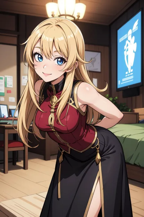 (masterpiece, best quality), intricate details,
1girl, <lyco:holo anime2008_LoconV1:0.8> holo anime2008,
indoors, blurry background, arms behind back, leaning forward, smiling,