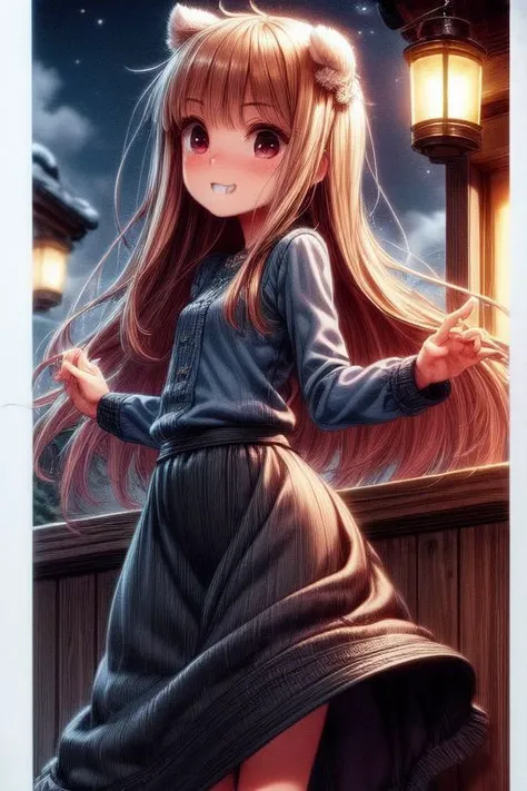 (best quality), highres,
Holo the wise wolf, Horo,
solo, single, one girl,
short height, ((naked neck, naked pussy, naked arms)), ((petite)), ((skinny young body)), (((thin skinny body))), (soft cheeks), ((big head)), (small body), (short height body), ((little tiny body)), ((small naked body)), (((black eyes))), dark eyes, (big eyebrows), flat chest, small nude breasts, (nude body), ((smily face:2.3)), (beautiful symmetric black eyes), (detail black eyes), black eyes, ((naked pussy, pink pussy, vagina exposed, open pussy)),(beautiful long thin legs)
((((small tits, flat tits:1.3 (naked breasts:1.5, black shirt:1.8, naked body:1.7, belly:1.3), little skirt, wearing orange fluffy skirt, (naked arms:1.9)))))
((forest)), boardwalk, (winter), (snowy trees), snow, snowing, (night),
((squirt)), cum, (orgasm), ((hands on vagina, masturbate, hands touch pussy)), (showing vagina),
((big fox ears)), (((double bun hair, buns haircut))), (fluffy hair), ((detailed hair))