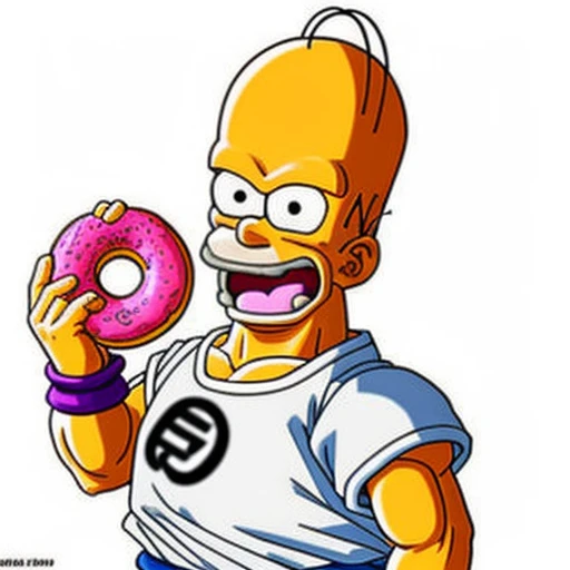 dbz style, homer simpson holding a pink donut, fat, closed smile, highly detailed