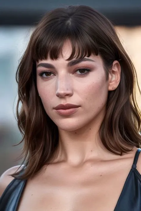 face closeup photo of (CR-UrsulaCorbero-sstylerdurden879:0.9) as a (young:1.0) woman in grey background, (heavy oiled shiny skin:1.0), (tilted angle shot:1.1), slick hair,
(8k uhd:1.0), (best quality:1.2), (masterpiece:1.2), (photorealistic:1.1), (sharp focus:1.1), (bokeh:1.1),