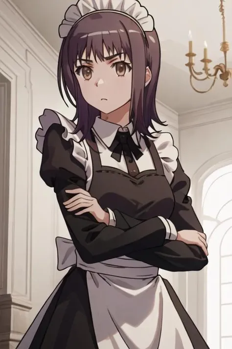 best quality, masterpiece, highres, solo, {maid:1.40}, {long maid dress:1.15}, {itsuwa_toarumajutsunoindex:1.15}, brown_eyes, brown_hair, short_hair